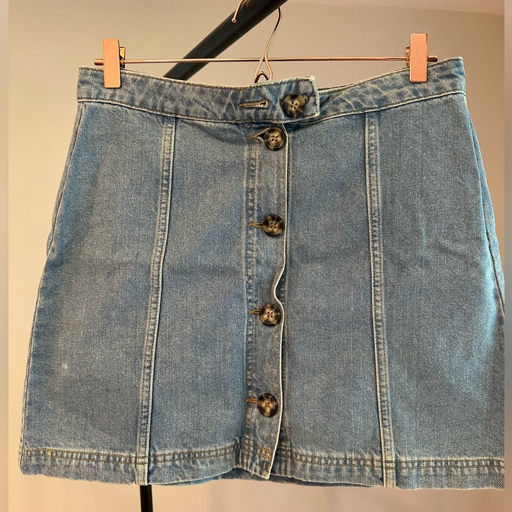 BDG Women's Medium Wash Button Front Cotton Denim Jean Skirt Size Large